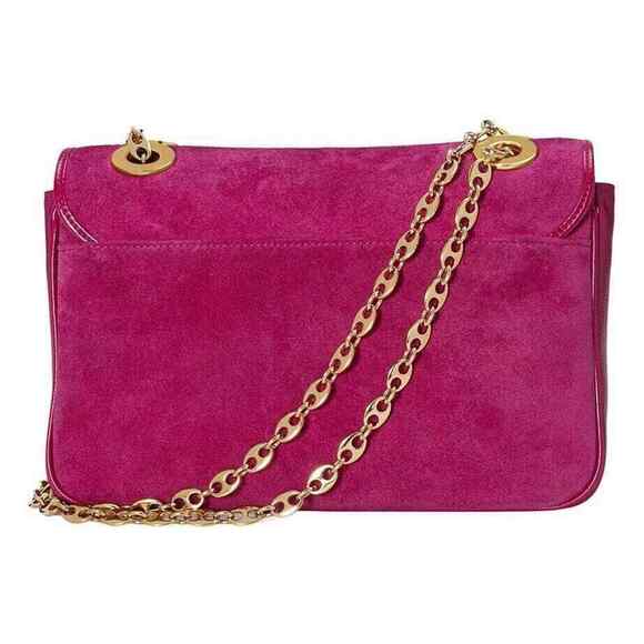 Gucci Marina Small Fuchsia Pink Suede Gold Logo Chain Shoulder Crossbody Bag - Picture 7 of 12